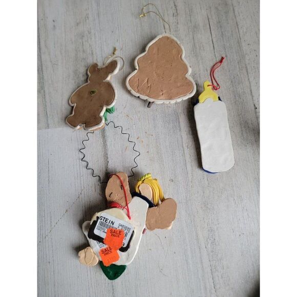 Vintage gingerbread cake Angel Baby Bottle teddy bear ornament unique set Xmas - Picture 6 of 8